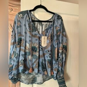 ‼️NWT Omika Blue Floral Peasant Blouse